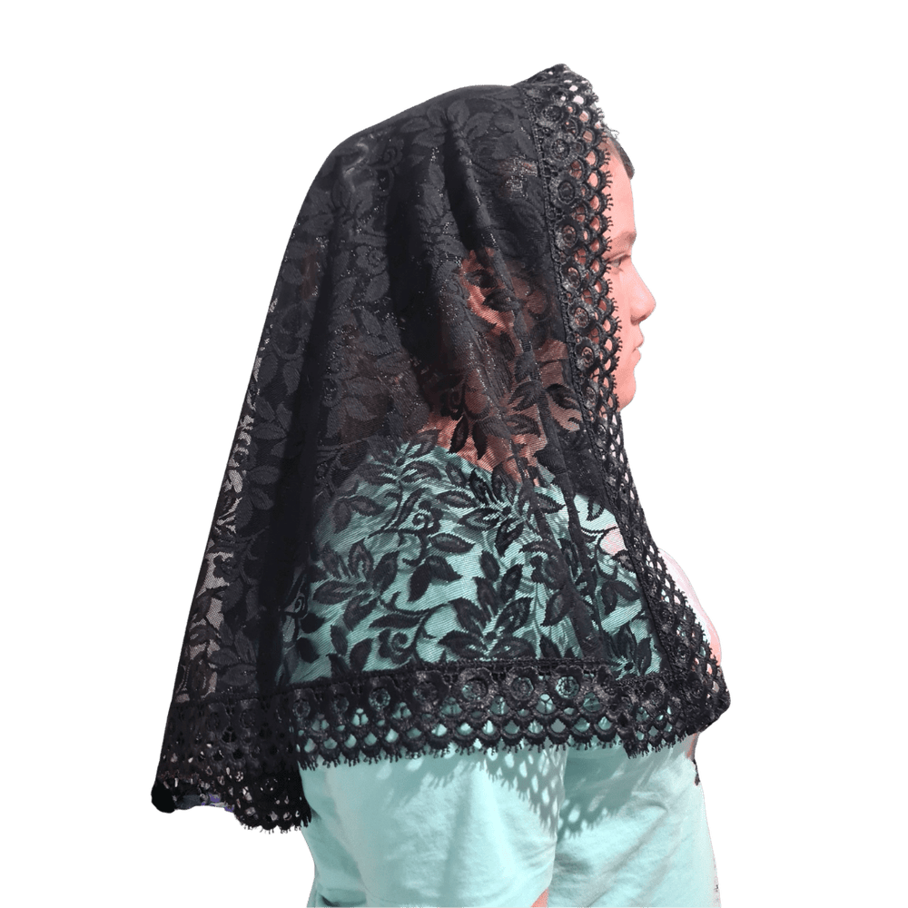 Lace-Trimmed Mantilla — Graceful Black Veil - JMJ Catholic Productsvariant