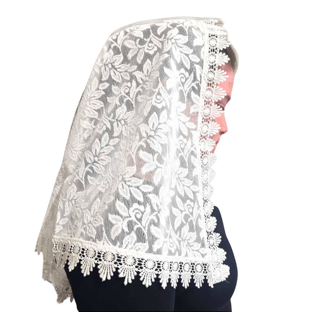 Lace-Trimmed Mantilla — Graceful White Veil - JMJ Catholic Productsvariant