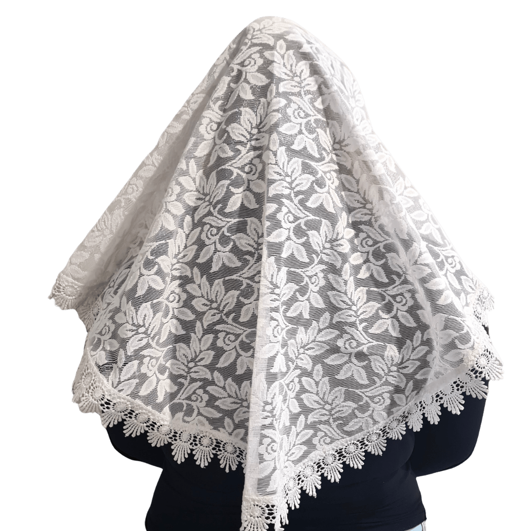 Lace-Trimmed Mantilla — Graceful White Veil - JMJ Catholic Productsvariant