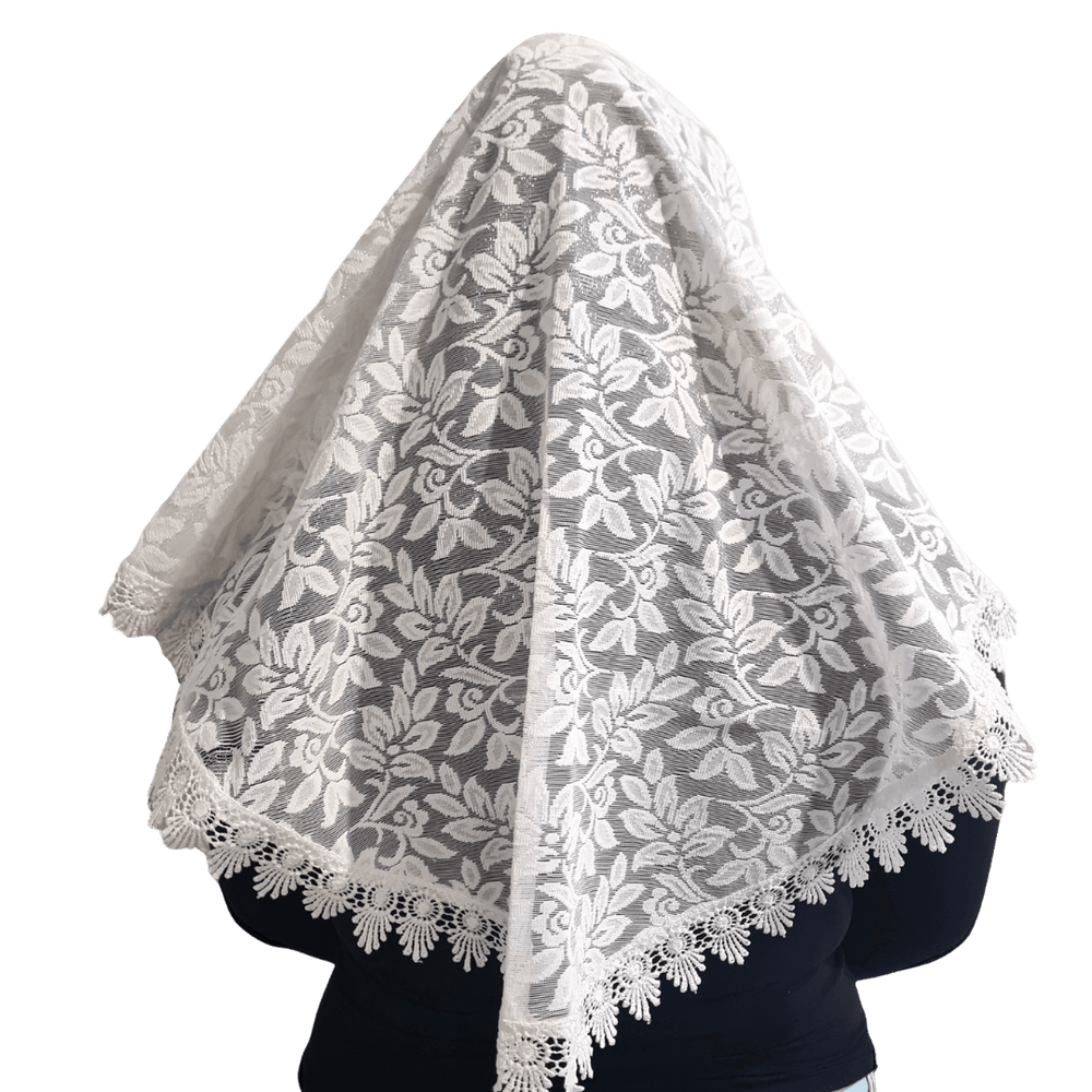 Lace-Trimmed Mantilla — Graceful White Veil - JMJ Catholic Productsvariant