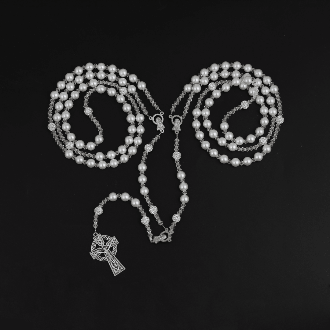 Large Pearl Silver Wedding Lasso Rosary