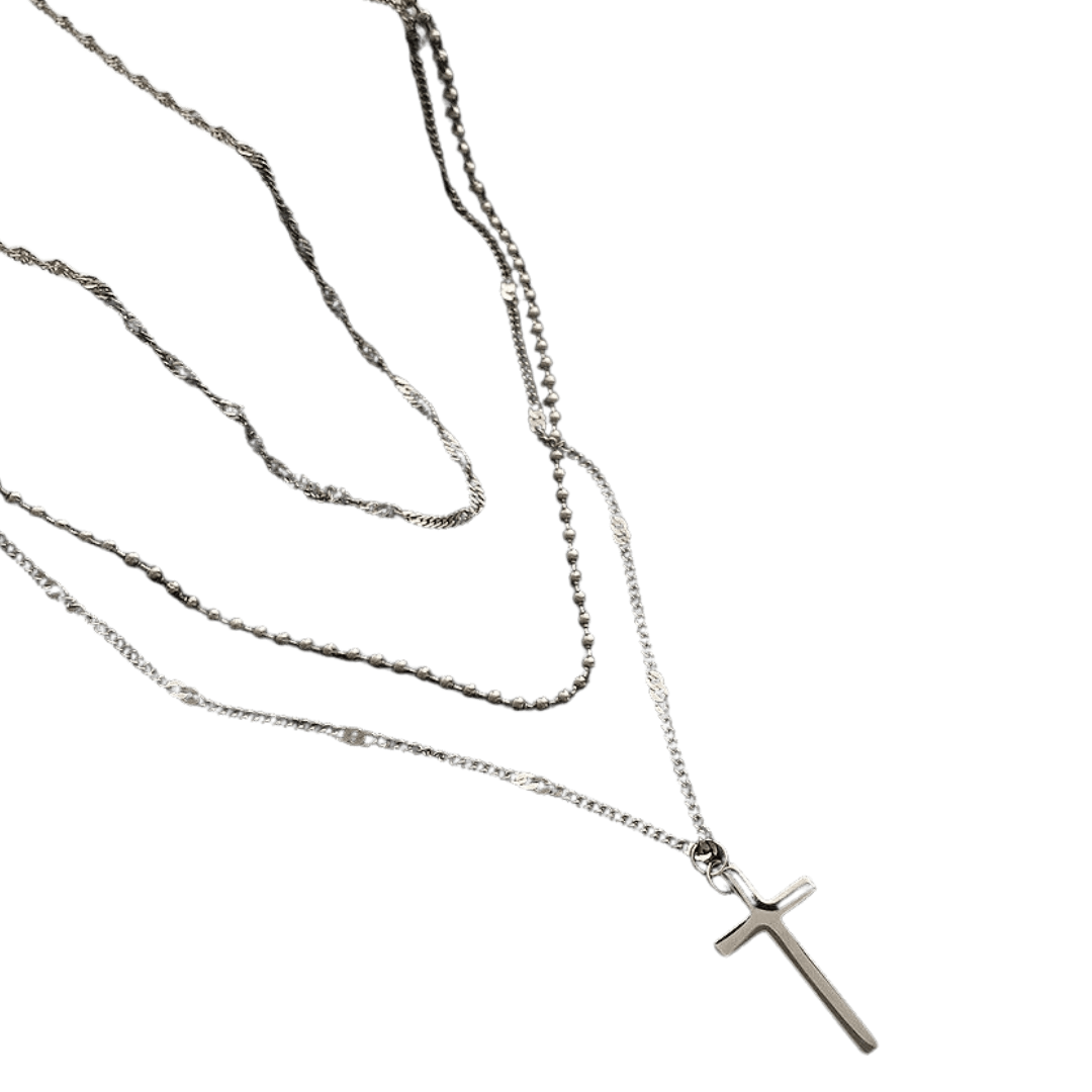 Layered Crucifix Necklace – Stainless Steel with Silver Plating (3 layers) - JMJ Catholic Productsvariant