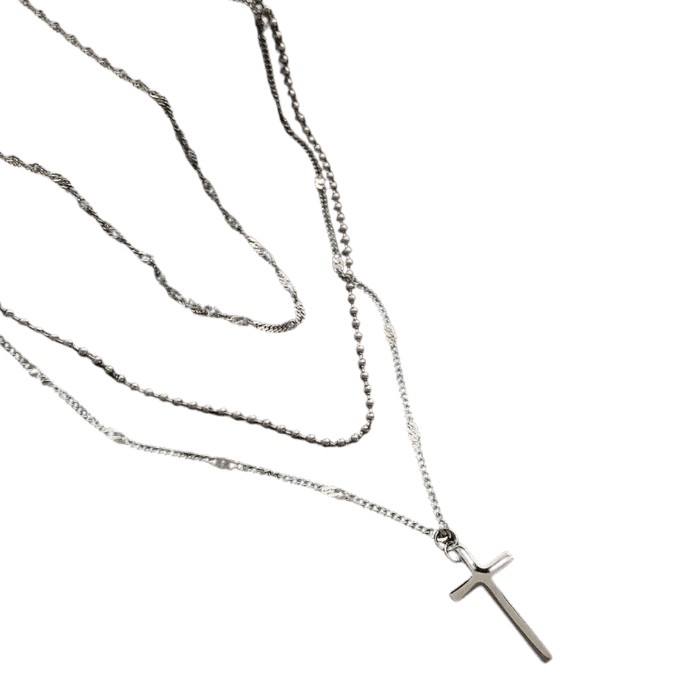 Layered Crucifix Necklace – Stainless Steel with Silver Plating (3 layers) - JMJ Catholic Productsvariant