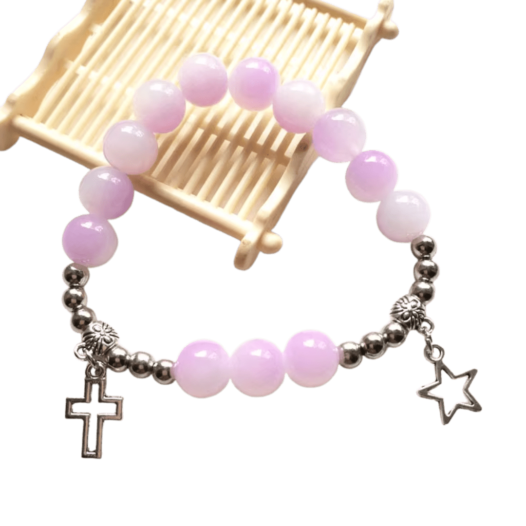 Lilac Beaded Crucifix Rosary Bracelet