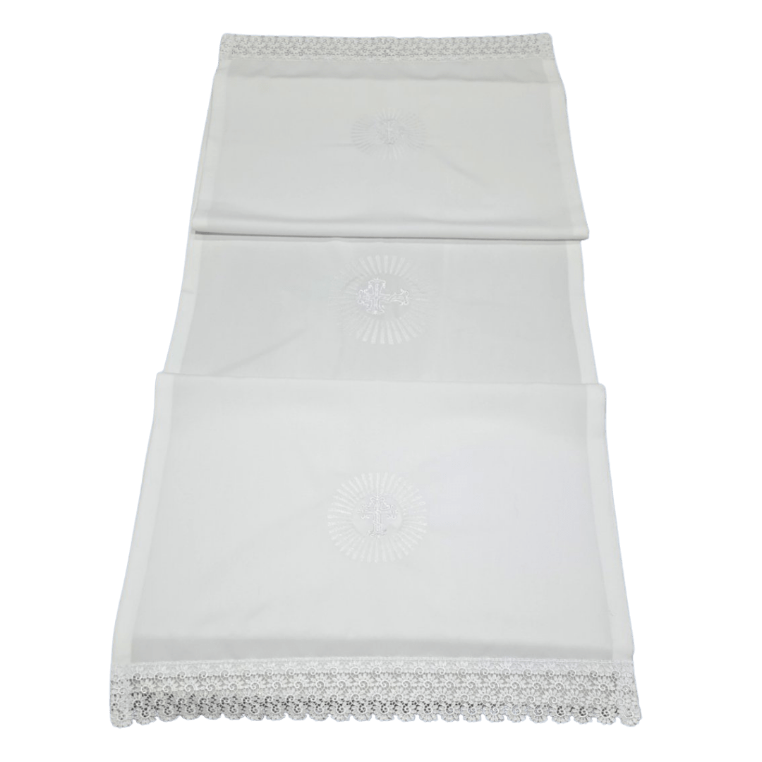 Linen Altar Cloth — Embroidered Crosses & Lace - JMJ Catholic Productsvariant