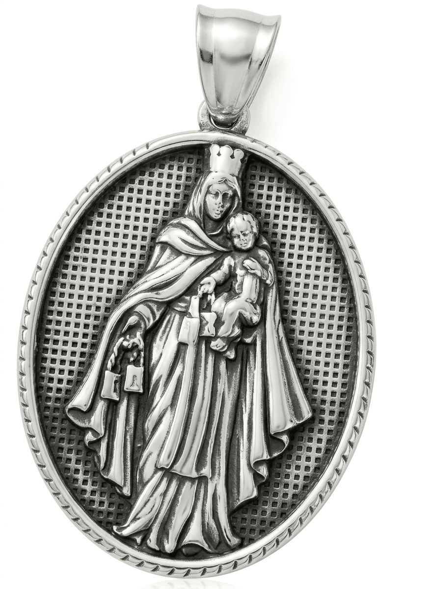 Mary and Jesus Pendant Medal Necklace — Silver Stainless Steel - JMJ Catholic Productsvariant