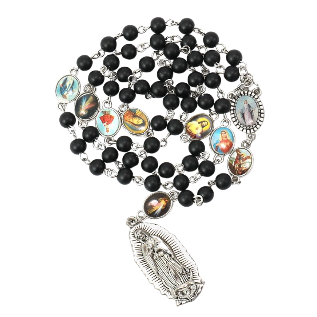 Matte Black Genuine Onyx Rosary - Our Lady of Guadalupe