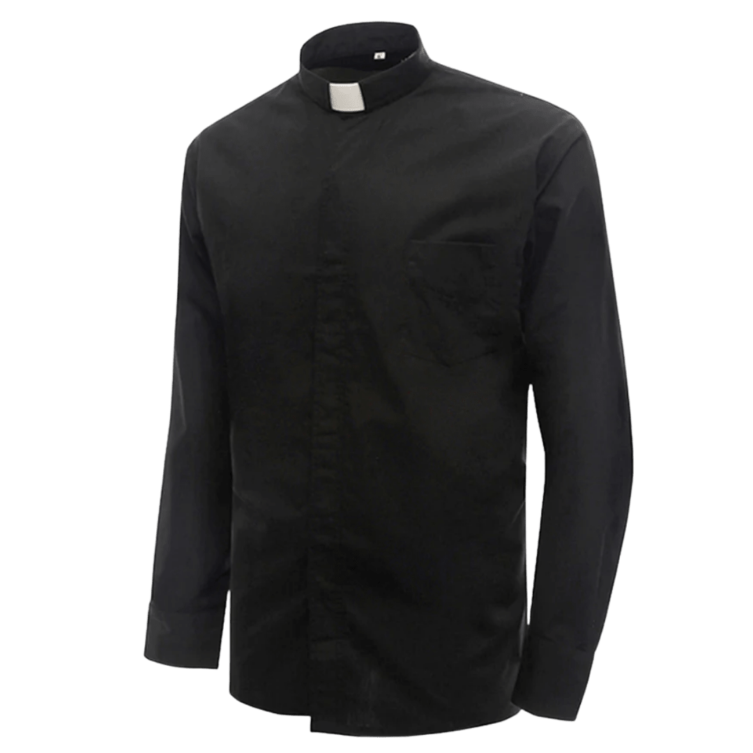 Men's Clergy Shirt — Long Sleeve, Tab Collar, Black (Cotton Blend) - JMJ Catholic Productsvariant
