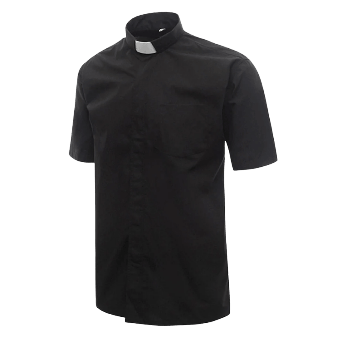 Men's Clergy Shirt — Short Sleeve, Tab Collar, Black (Cotton Blend) - JMJ Catholic Productsvariant