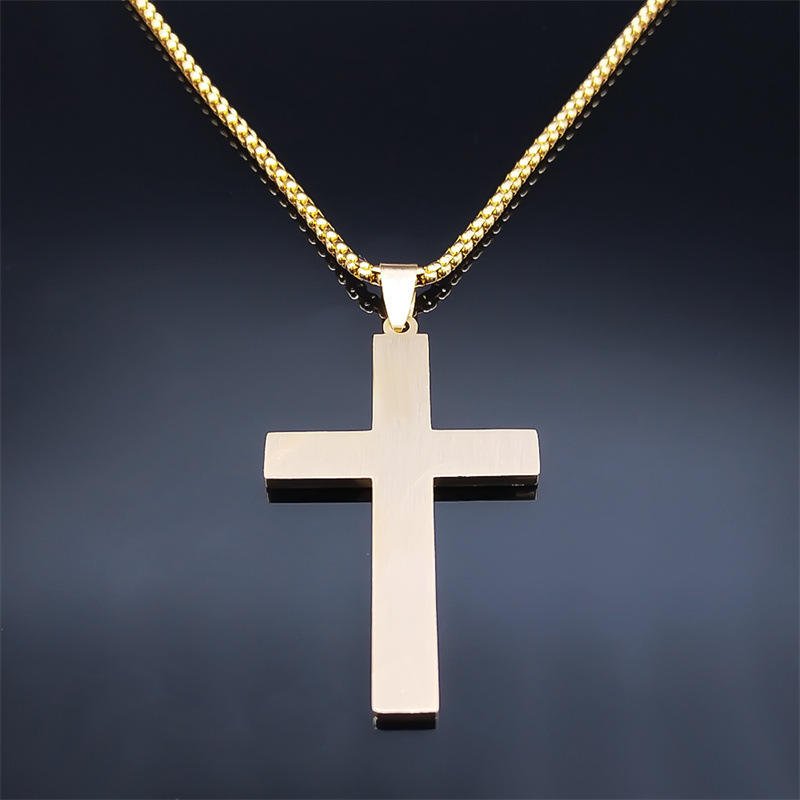 Men's Crucifix Necklace — Stainless Steel with Gold Plating - JMJ Catholic Productsvariant