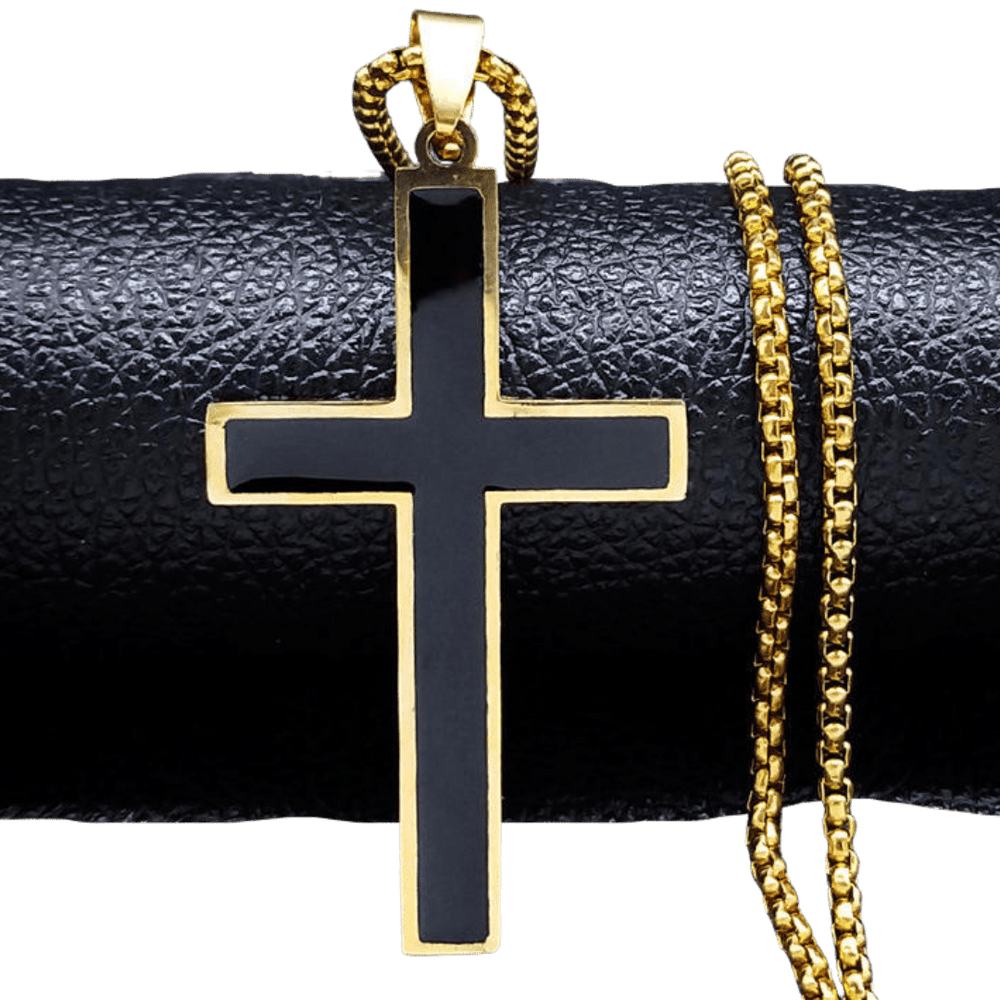 Men's Crucifix Necklace — Stainless Steel with Gold Plating - JMJ Catholic Productsvariant