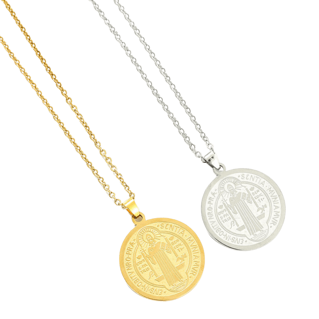 Men's Saint Benedict Medal Necklace — Gold and Silver Plating - JMJ Catholic Productsvariant