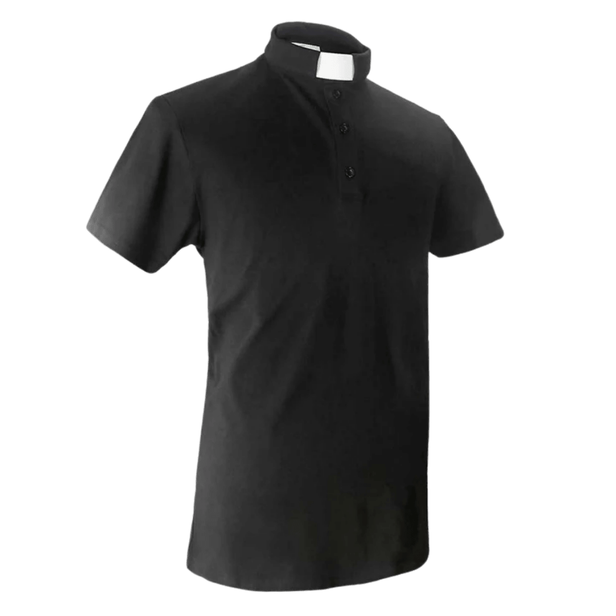Men's Traditional Clergy Polo Shirt — Short Sleeve, Tab Collar, Black (100% Cotton) - JMJ Catholic Productsvariant