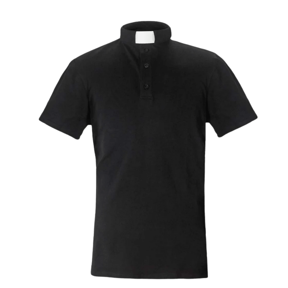 Men's Traditional Clergy Polo Shirt — Short Sleeve, Tab Collar, Black (100% Cotton) - JMJ Catholic Productsvariant