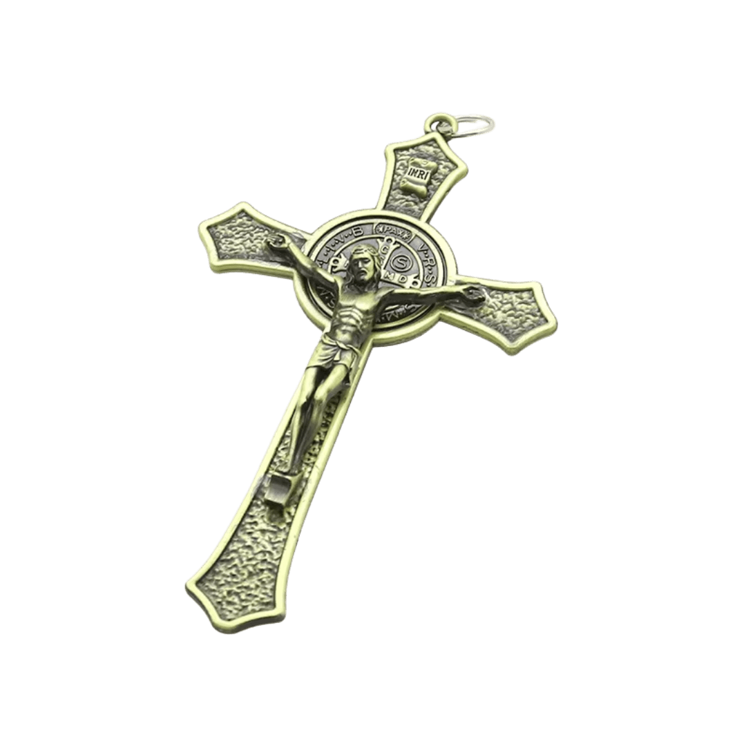 Metal Crucifix Pendant with St. Benedict Medal - Available in 4 Colours - JMJ Catholic Productsvariant