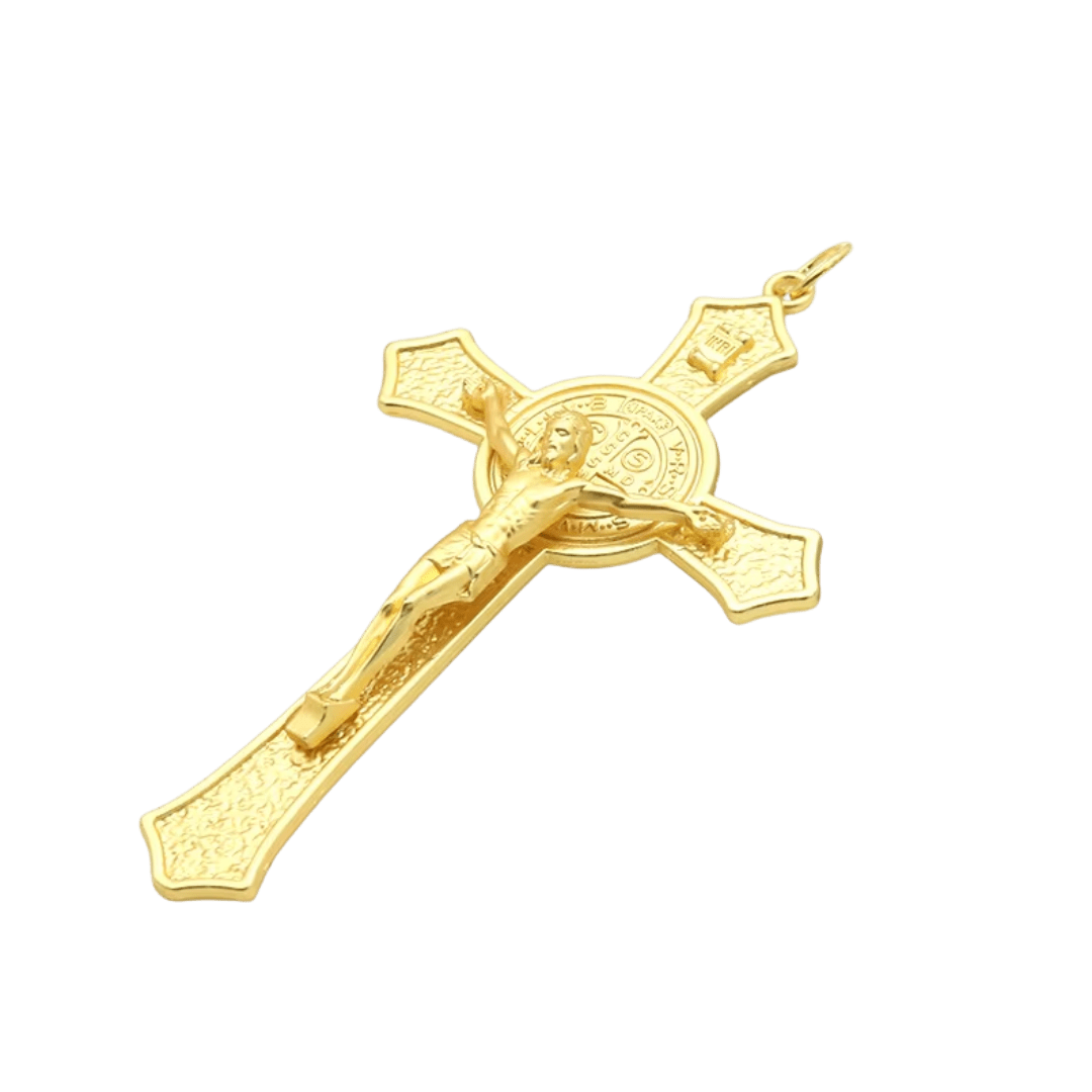 Metal Crucifix Pendant with St. Benedict Medal - Available in 4 Colours - JMJ Catholic Productsvariant