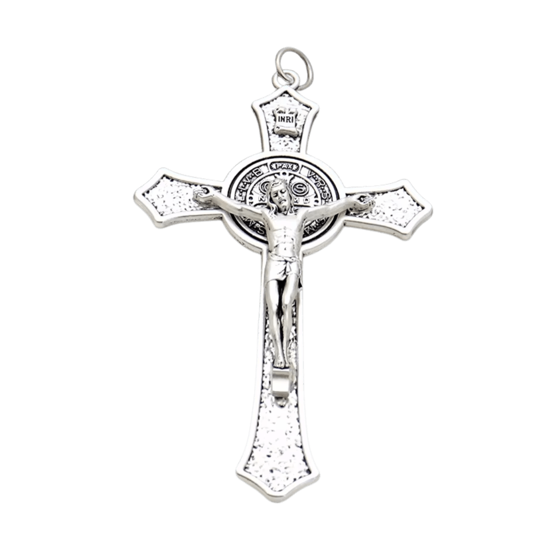 Metal Crucifix Pendant with St. Benedict Medal - Available in 4 Colours - JMJ Catholic Productsvariant