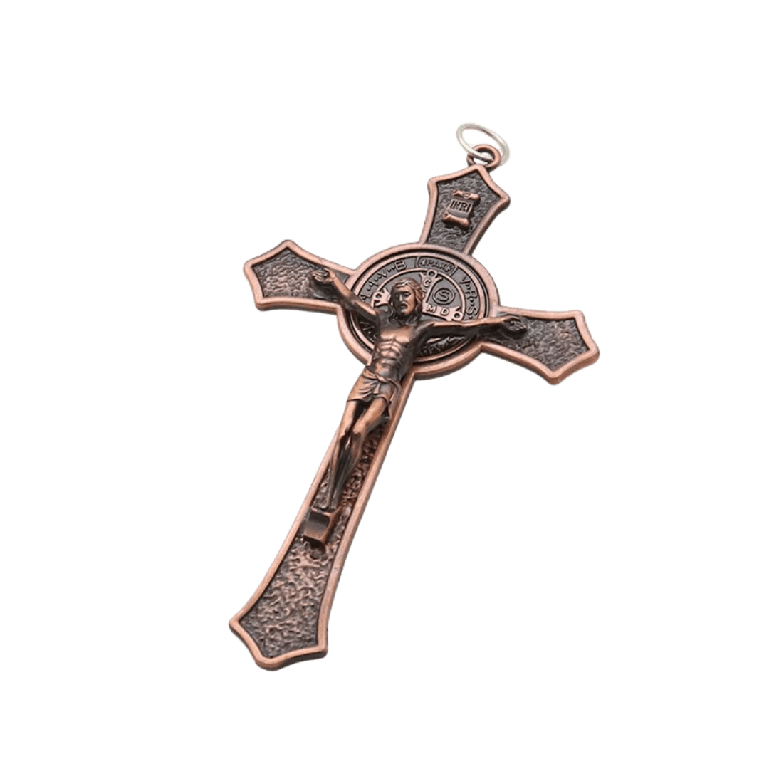Metal Crucifix Pendant with St. Benedict Medal - Available in 4 Colours - JMJ Catholic Productsvariant