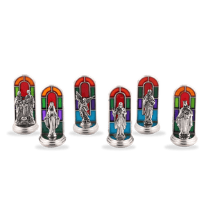 Miniature stained glass Catholic statue