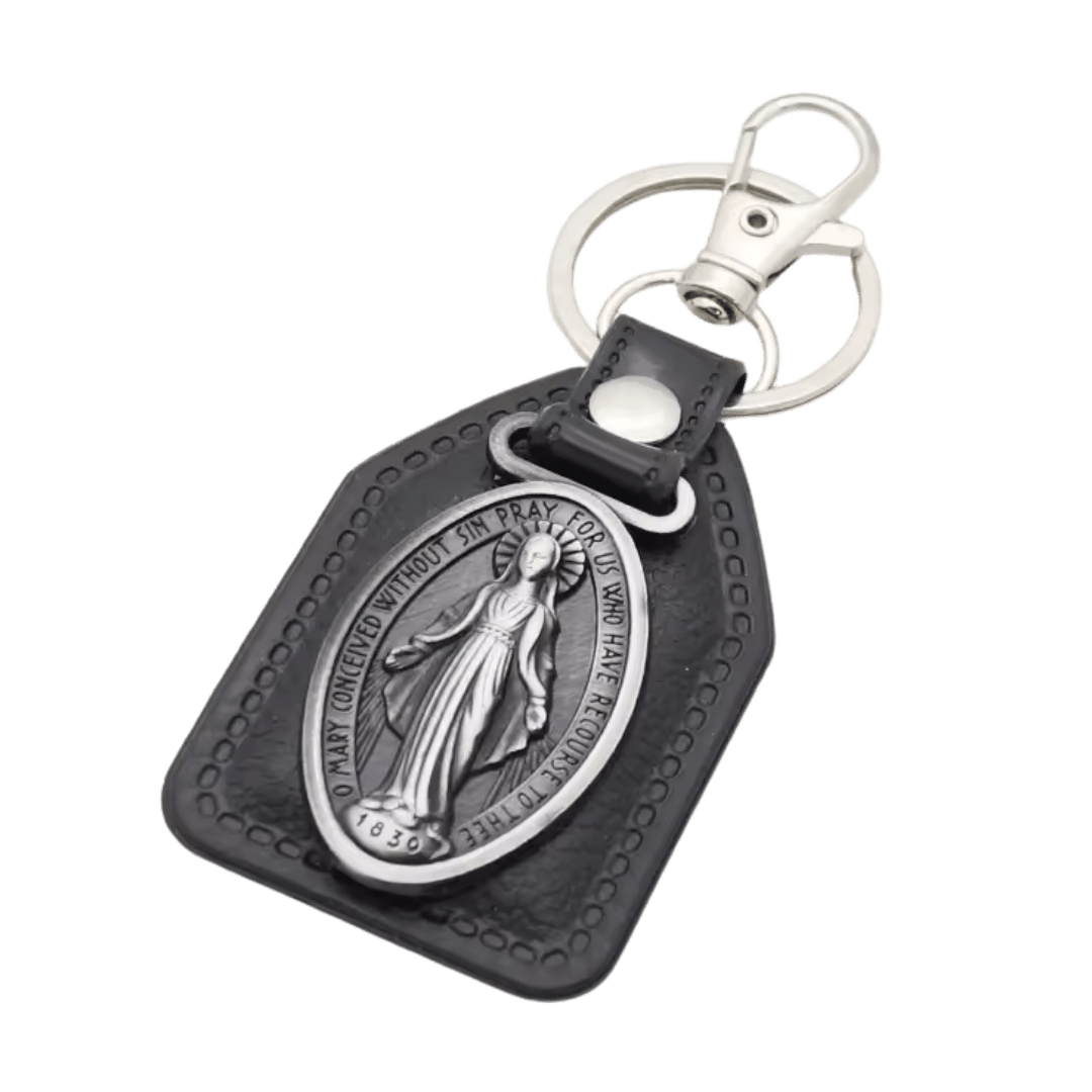 Miraculous Medal Catholic Leatherette Keyring
