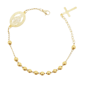 Gold plated Miraculous Medal decade rosary bracelet with crucifix charm