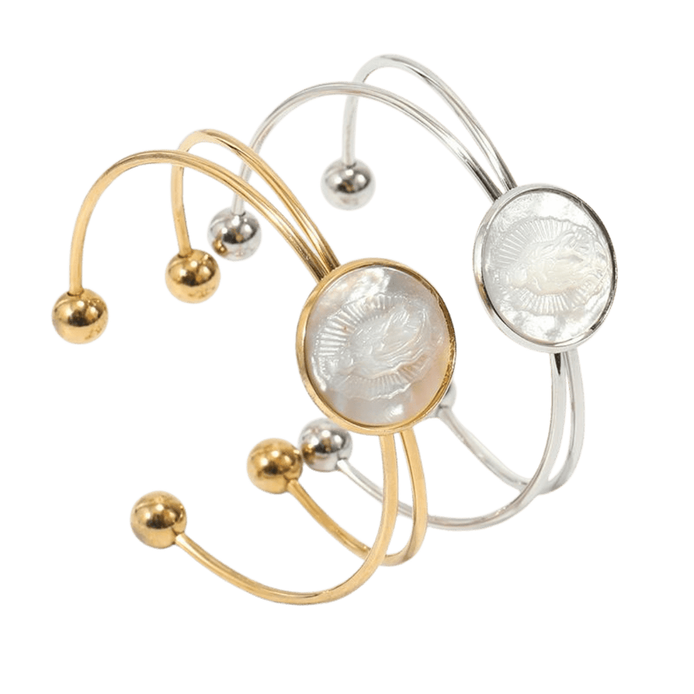 Mother-of-Pearl Virgin Mary Guadalupe Bangle – Gold and Silver - JMJ Catholic Productsvariant