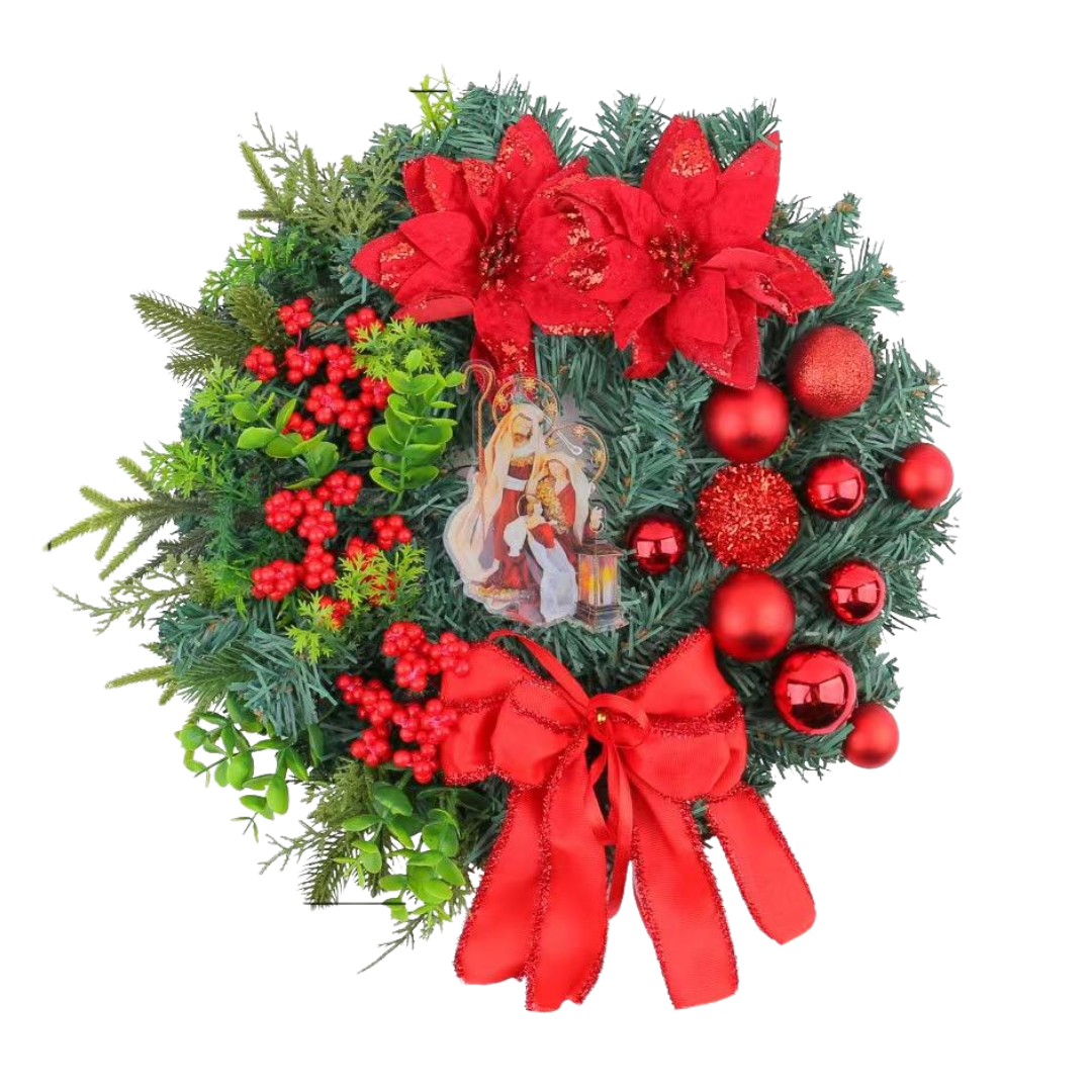 Nativity Christmas Wreath — Red or Gold