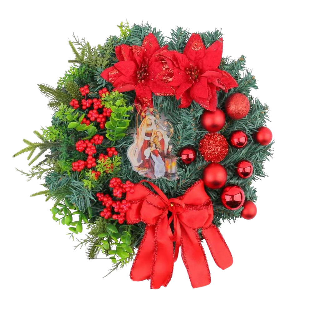 Nativity Christmas Wreath — Red or Gold - JMJ Catholic Productsvariant