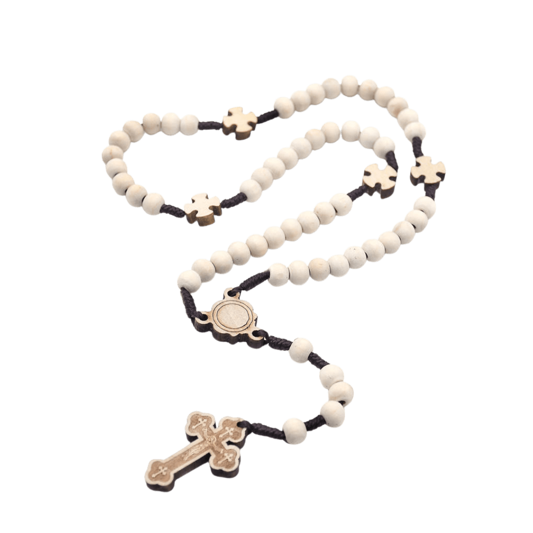 Natural Wooden Beaded Rosary with Crucifix Pendant - JMJ Catholic Productsvariant