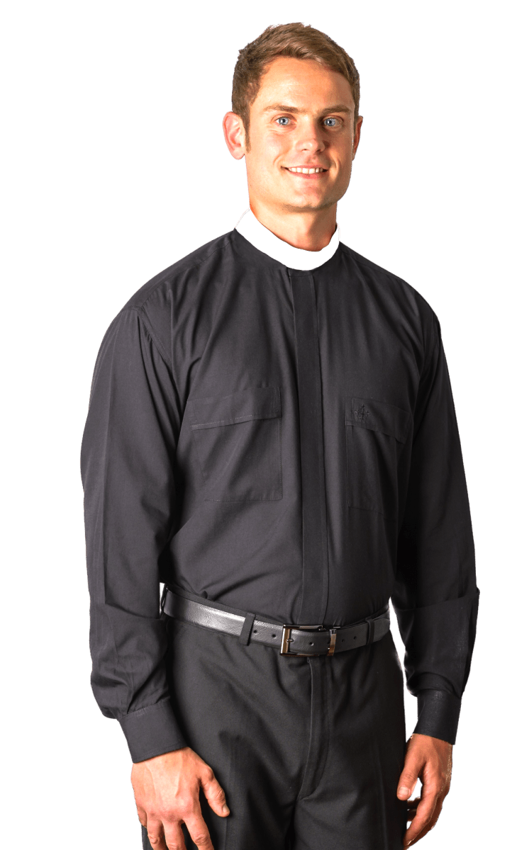 Neckband Clergy Shirt — Long Sleeve (70% Cotton) (Limited stock)