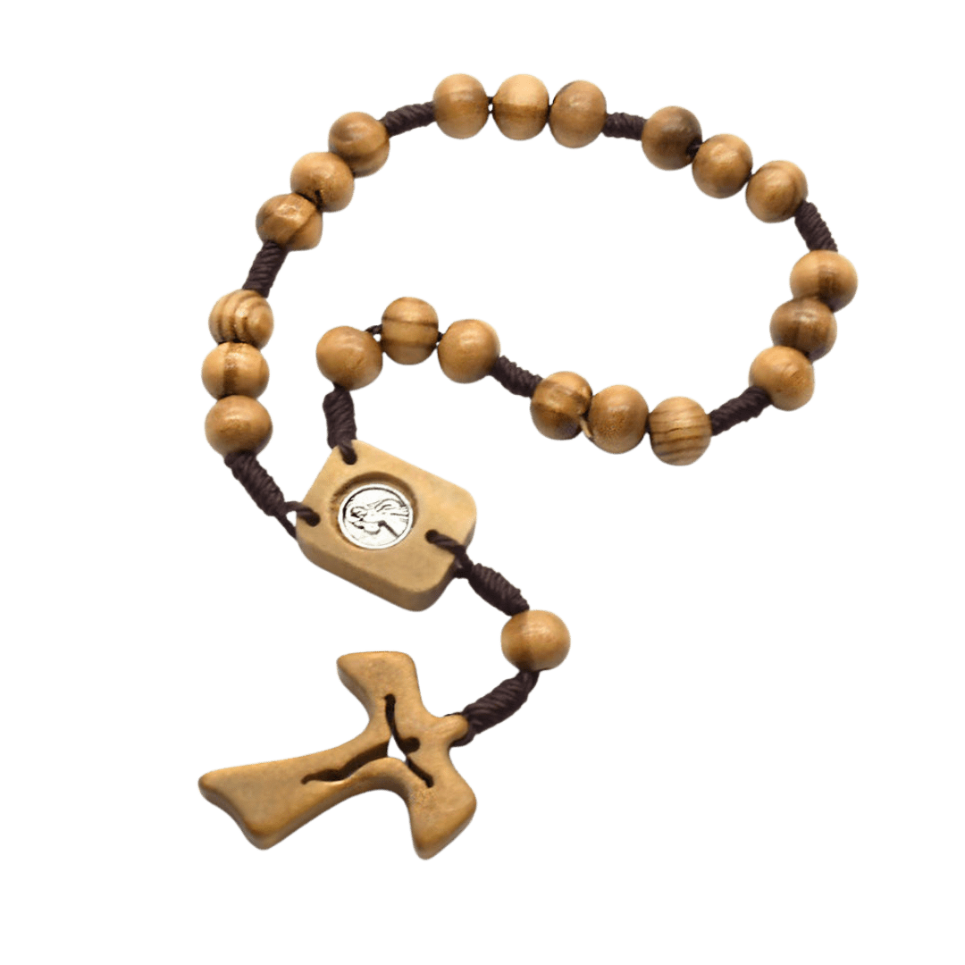 Olive Wood Auto Rosary with Tau Crucifix