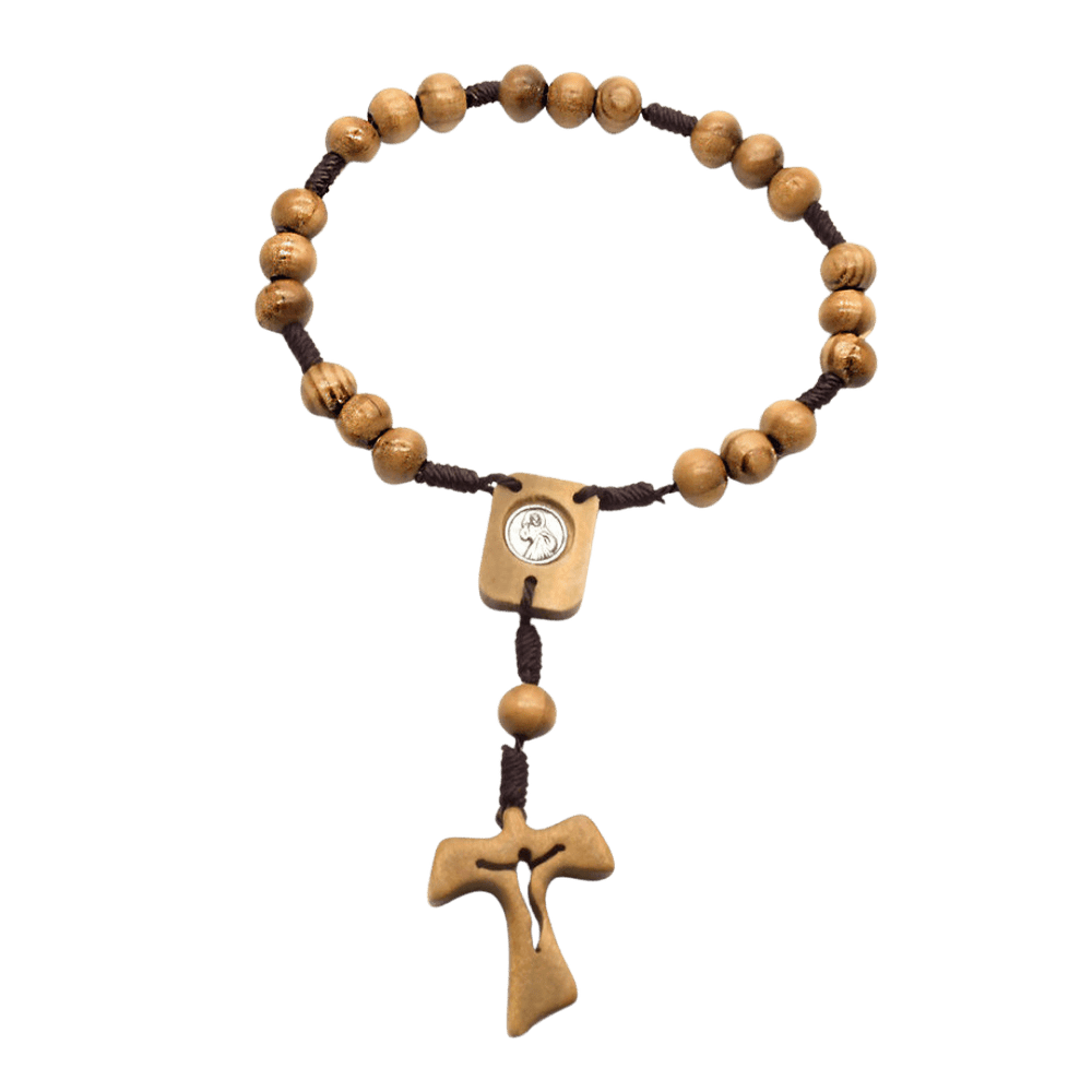Olive Wood Auto Rosary with Tau Crucifix - JMJ Catholic Productsvariant
