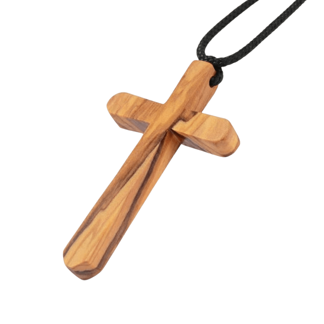 Olive Wood Crucifix Pendant Necklace — Natural Wood with Black Rope - JMJ Catholic Productsvariant