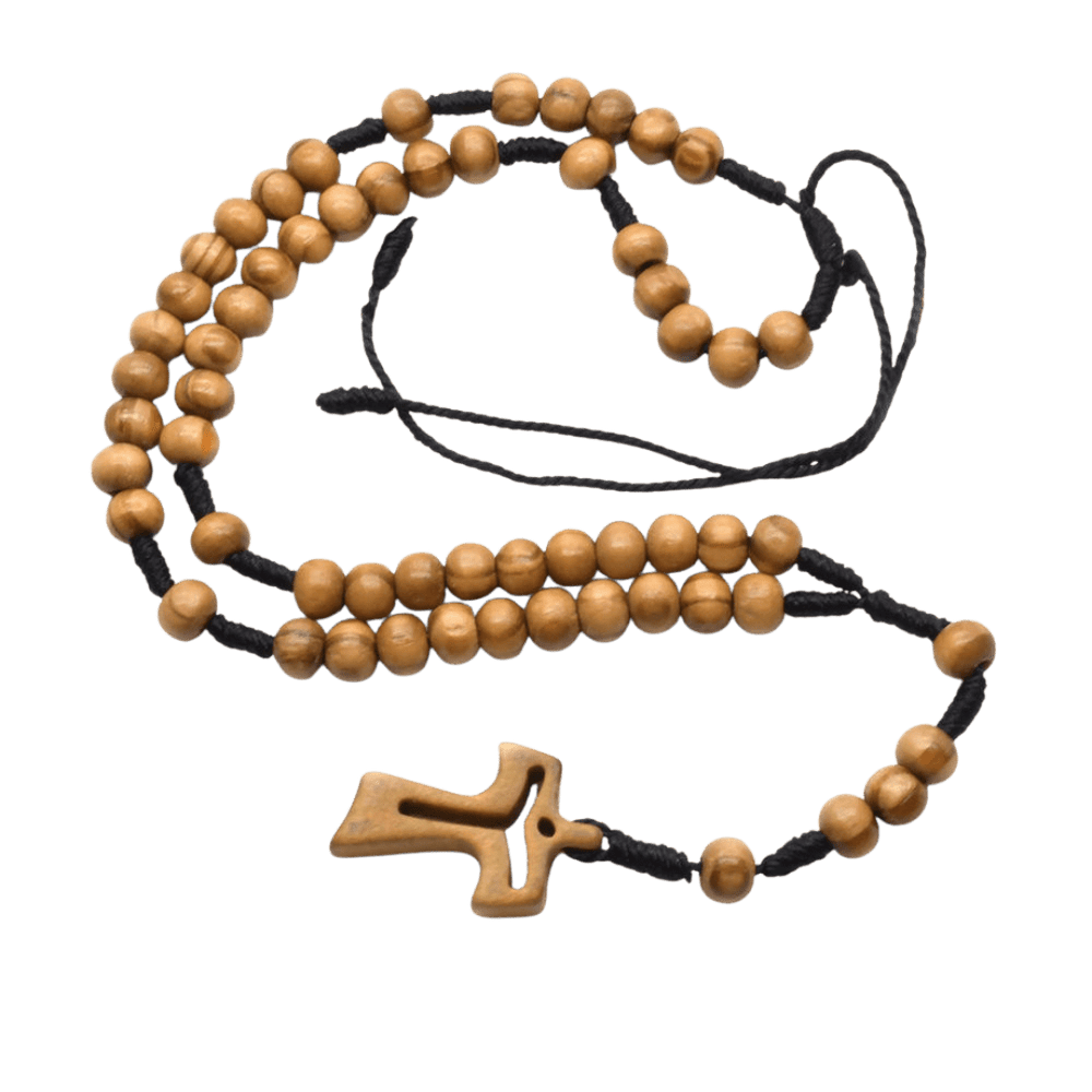 Olive Wood Rosary with Tau Crucifix - JMJ Catholic Productsvariant