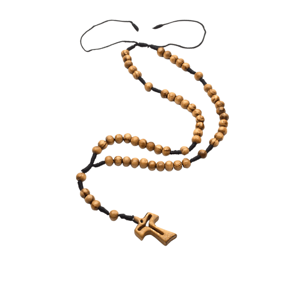 Olive Wood Rosary with Tau Crucifix - JMJ Catholic Productsvariant
