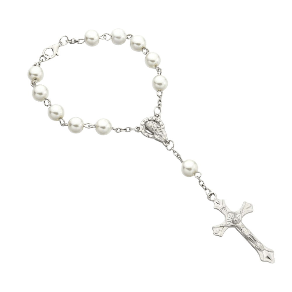 One-Decade White Pearl & Crystal Rosary Bracelet - JMJ Catholic Productsvariant