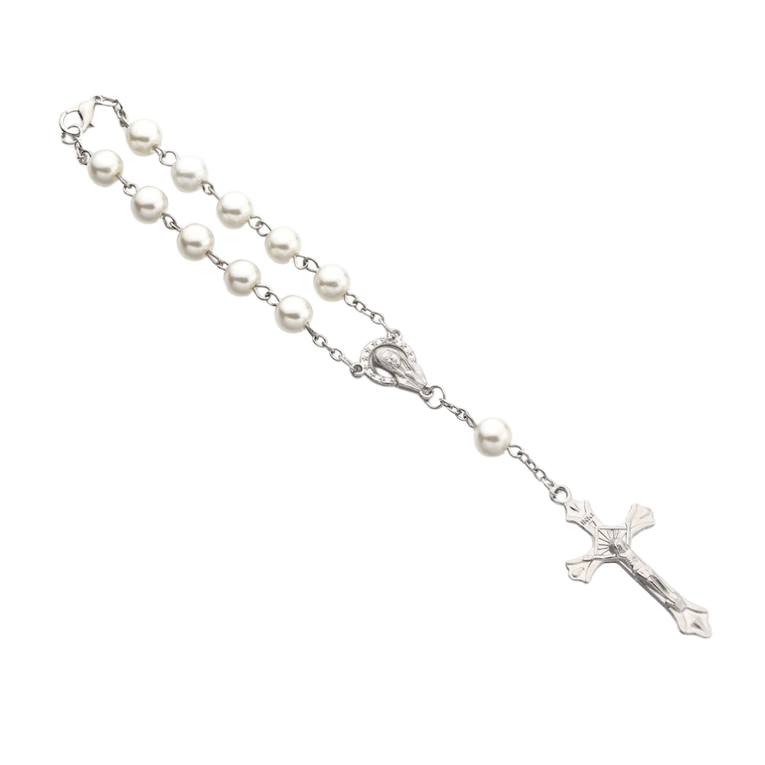 One-Decade White Pearl & Crystal Rosary Bracelet - JMJ Catholic Productsvariant