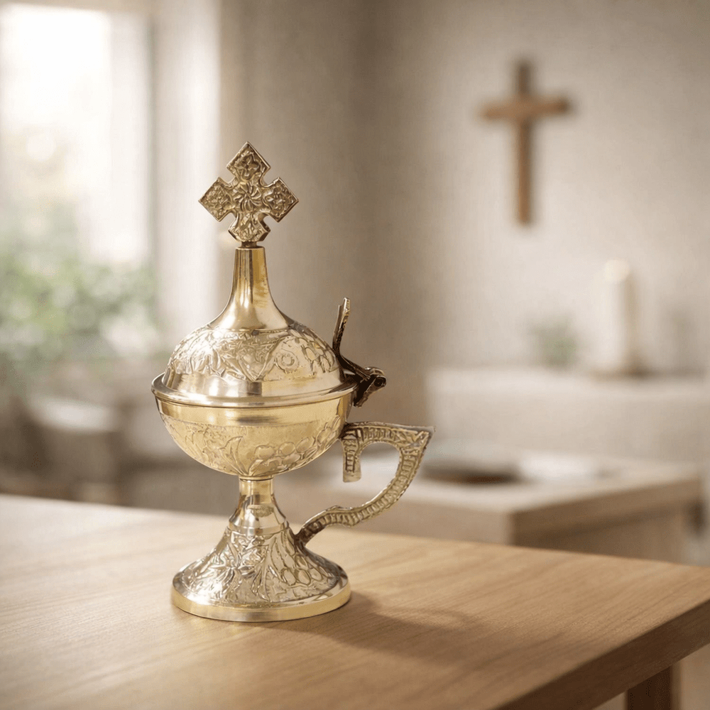 Ornate Brass Incense Burner — Hand-Crafted Devotional Censer - JMJ Catholic Productsvariant