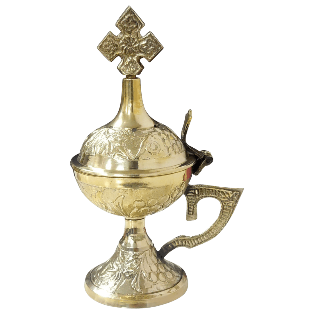 Ornate Brass Incense Burner — Hand-Crafted Devotional Censer - JMJ Catholic Productsvariant