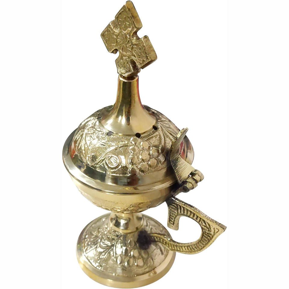 Ornate Brass Incense Burner — Hand-Crafted Devotional Censer - JMJ Catholic Productsvariant