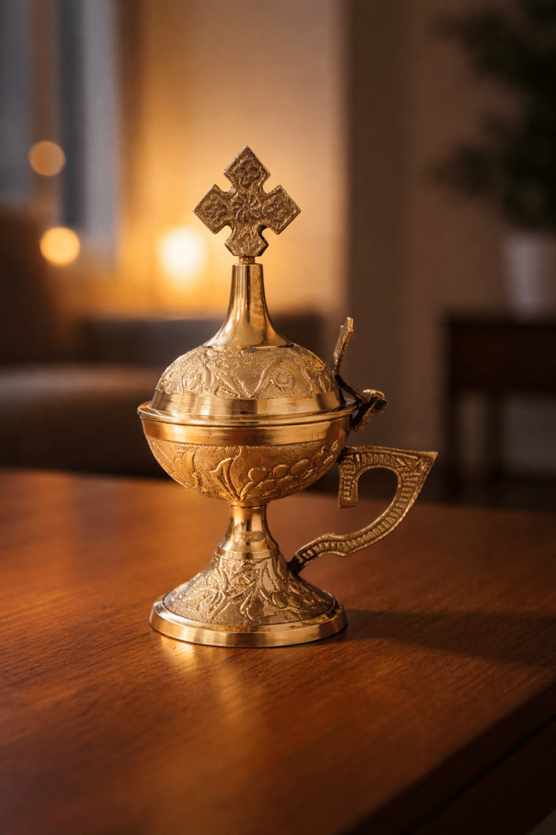 Ornate Brass Incense Burner — Hand-Crafted Devotional Censer - JMJ Catholic Productsvariant
