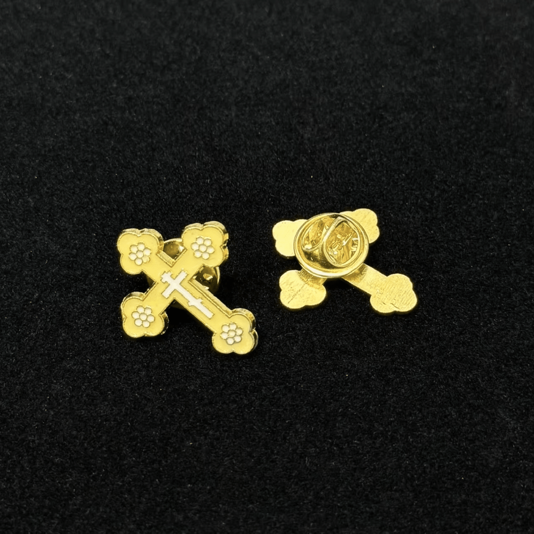 Orthodox Crucifix Brooch – Floral Enamel Design, Assorted Colours (9 Colours available) - JMJ Catholic Productsvariant