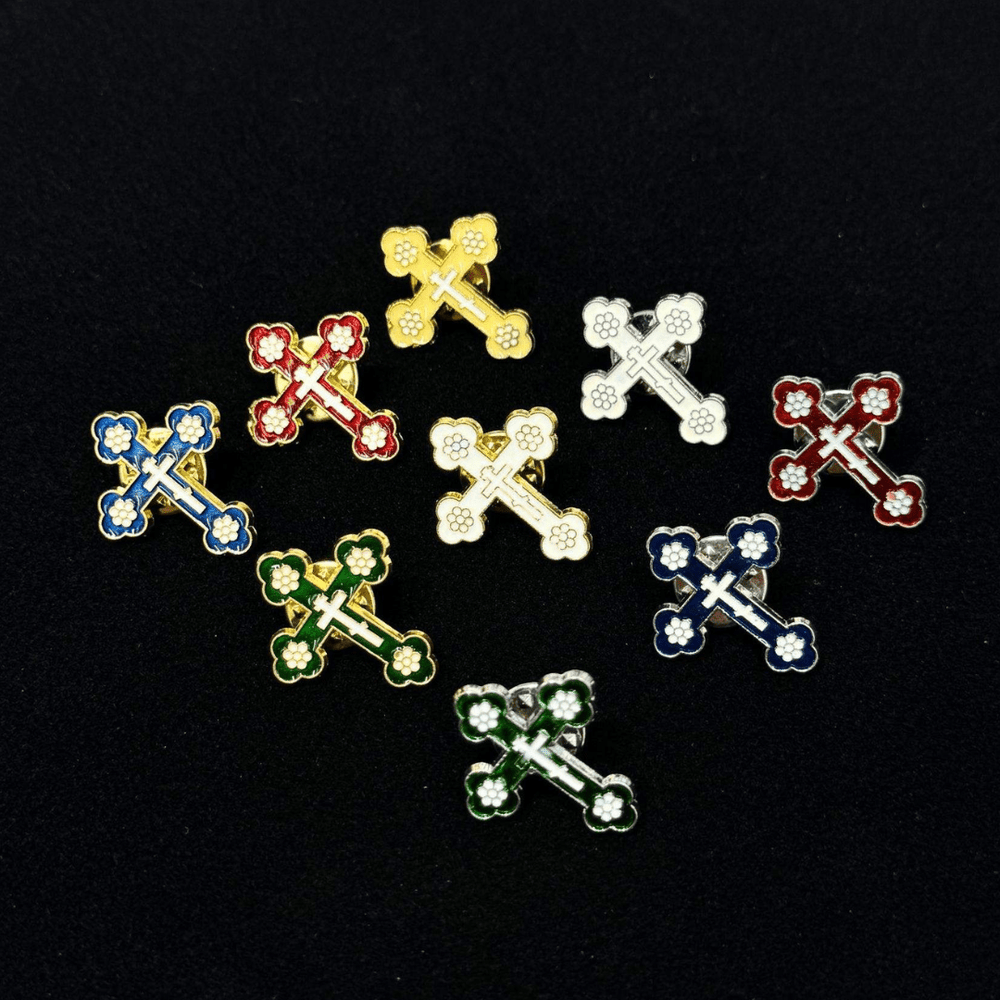 Orthodox Crucifix Brooch – Floral Enamel Design, Assorted Colours (9 Colours available) - JMJ Catholic Productsvariant
