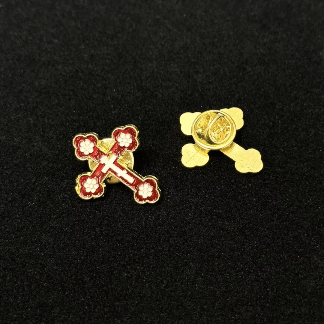 Orthodox Crucifix Brooch – Floral Enamel Design, Assorted Colours (9 Colours available) - JMJ Catholic Productsvariant