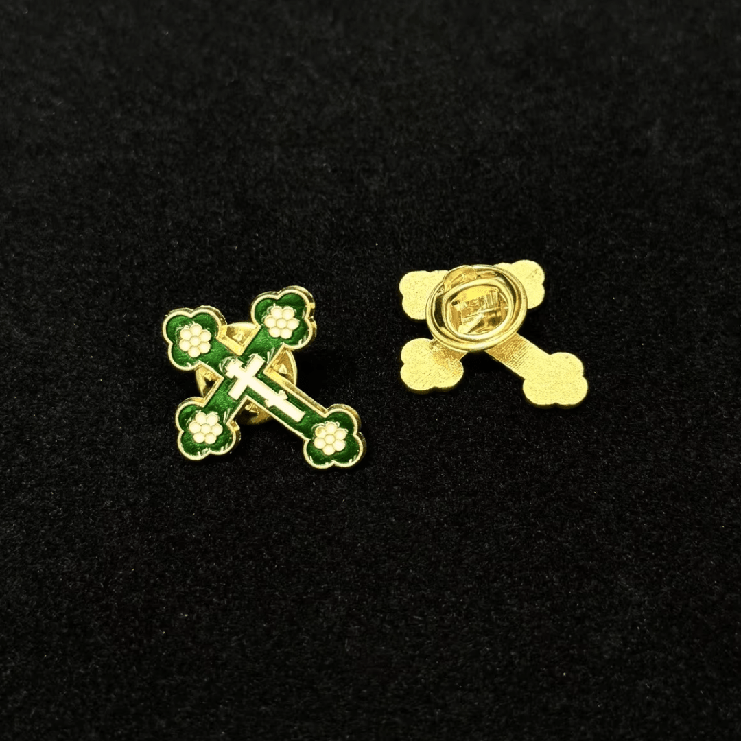 Orthodox Crucifix Brooch – Floral Enamel Design, Assorted Colours (9 Colours available) - JMJ Catholic Productsvariant