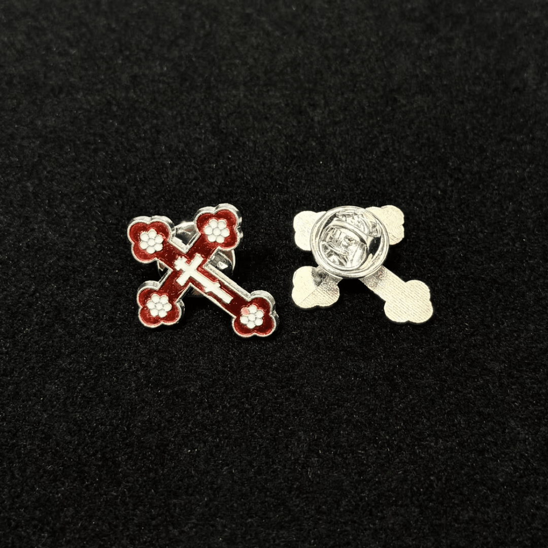 Orthodox Crucifix Brooch – Floral Enamel Design, Assorted Colours (9 Colours available) - JMJ Catholic Productsvariant