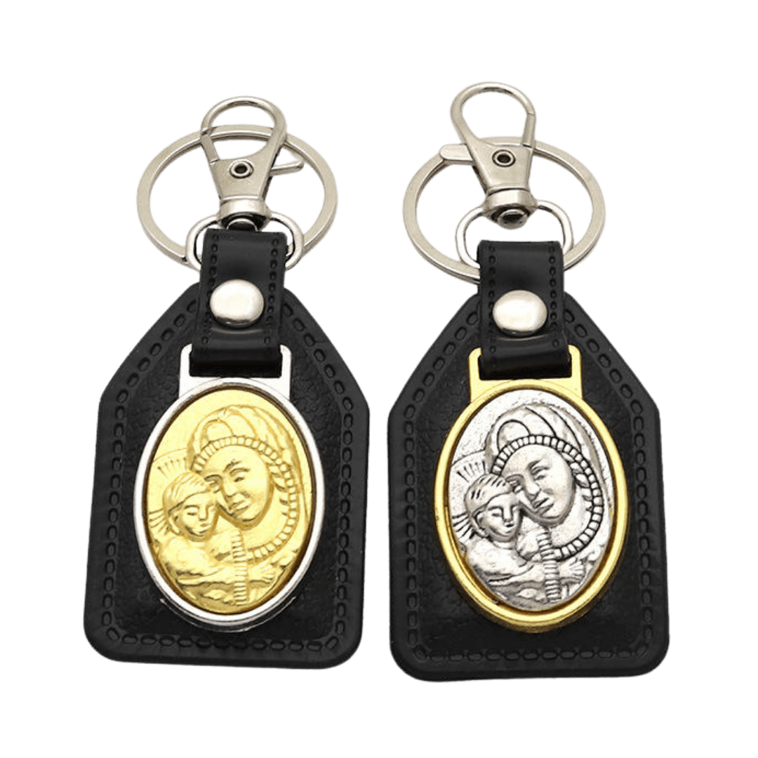 Our Lady and Child Catholic Leatherette Keyring (2 Colours Available) - JMJ Catholic Productsvariant