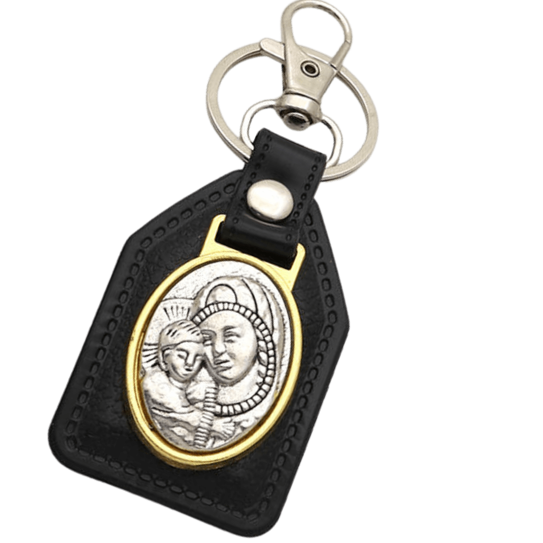 Our Lady and Child Catholic Leatherette Keyring (2 Colours Available) - JMJ Catholic Productsvariant