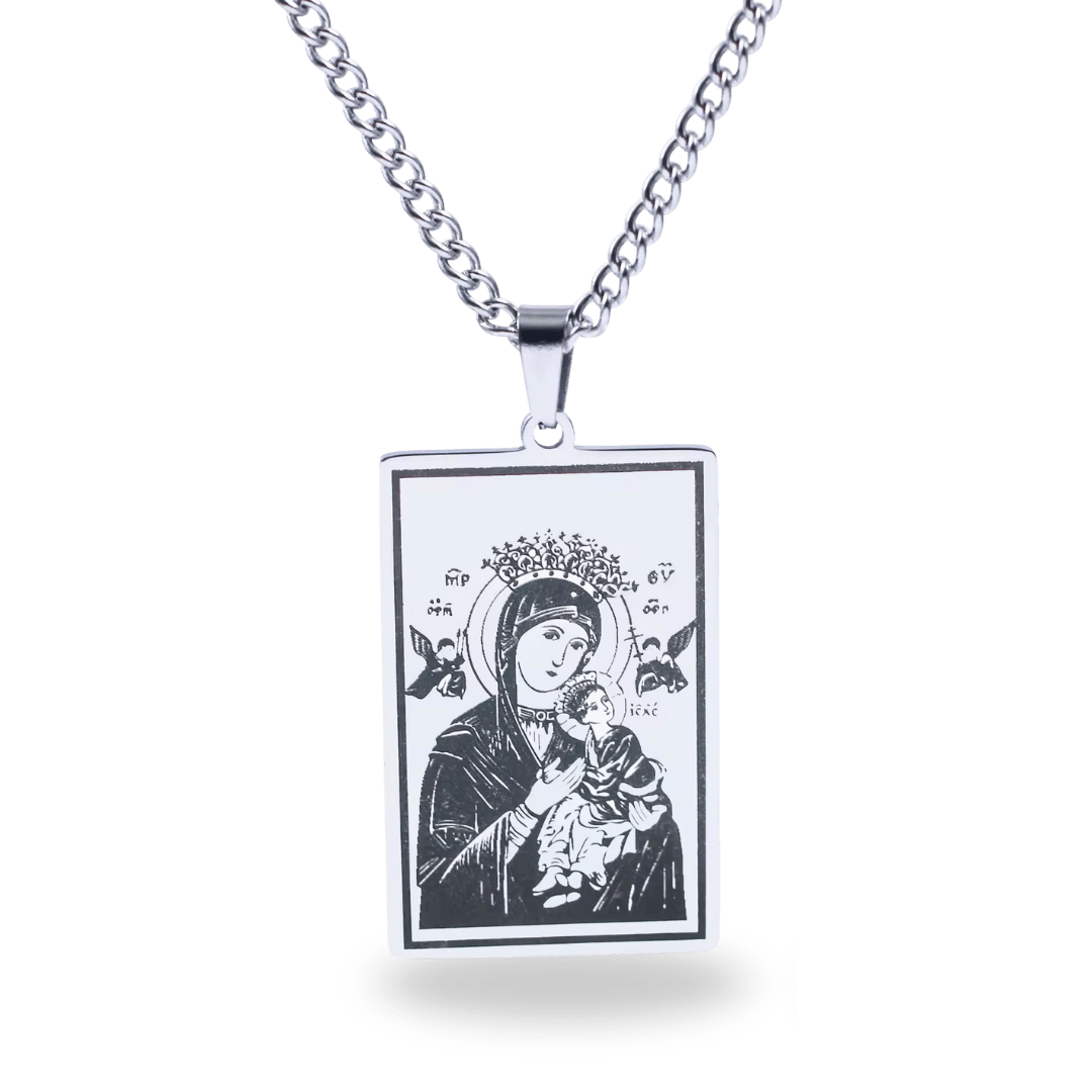 Our Lady and Child Silver Medal Scapular Necklace — Rectangular Design - JMJ Catholic Productsvariant