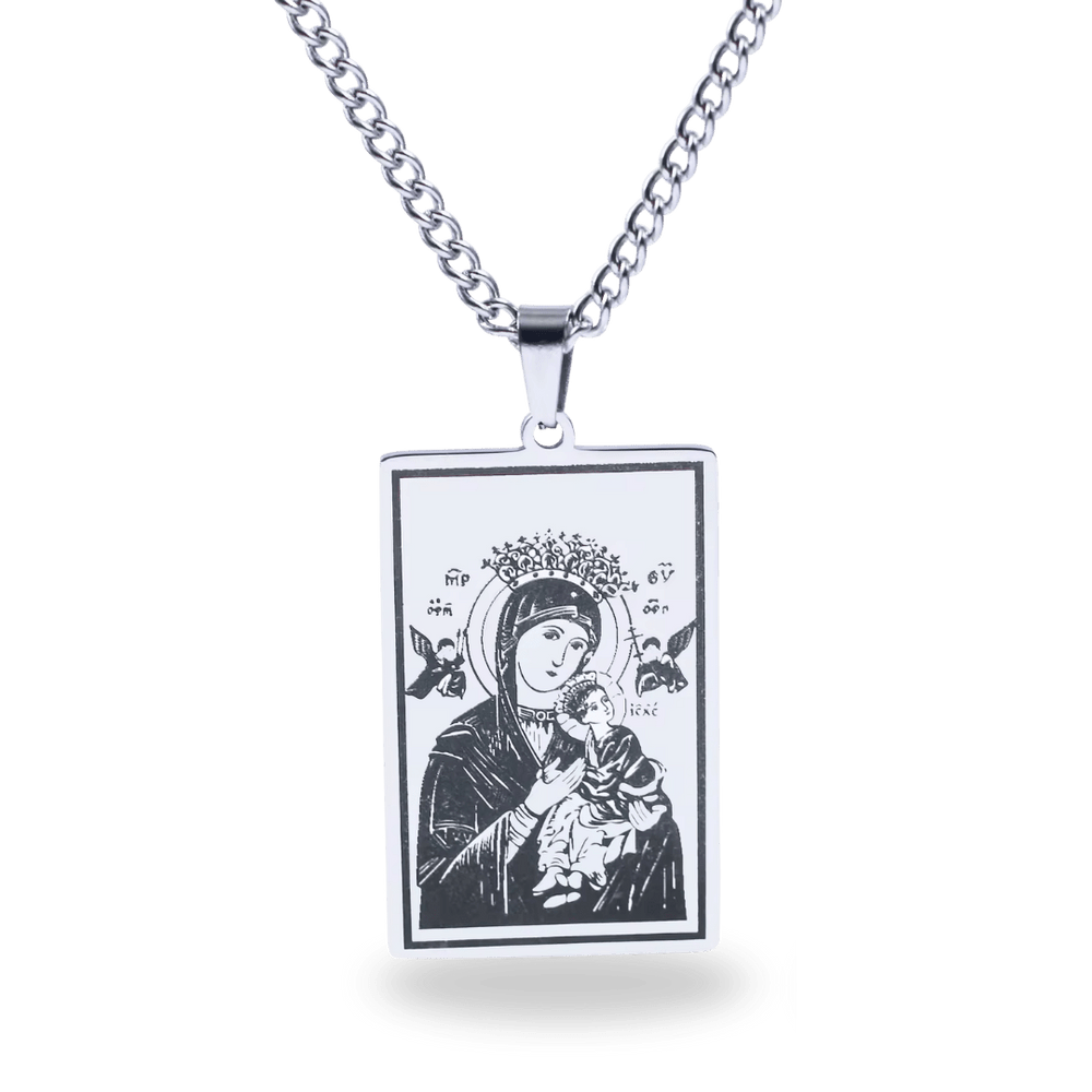 Our Lady and Child Silver Medal Scapular Necklace — Rectangular Design - JMJ Catholic Productsvariant